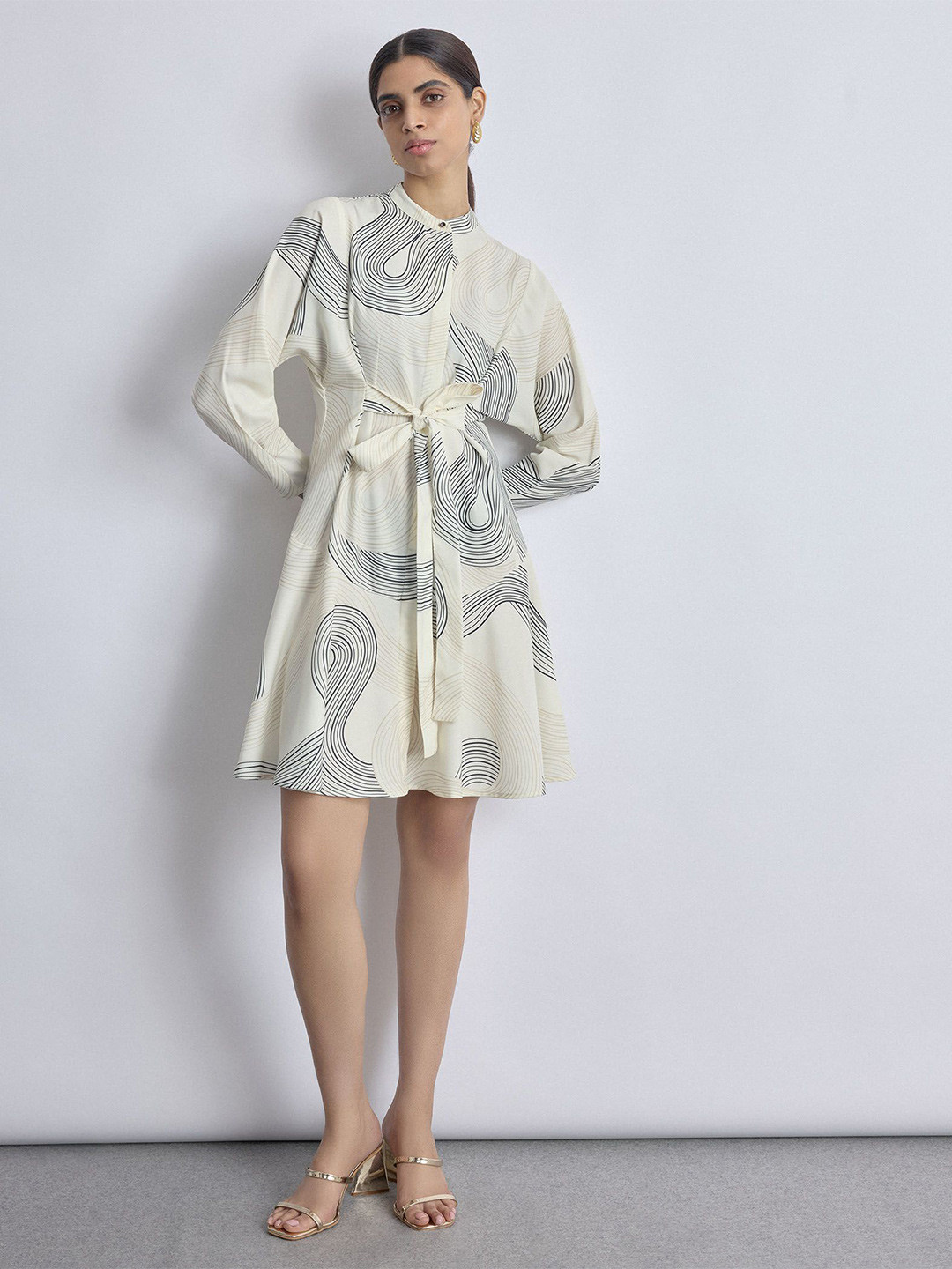 The Label Life White Groovy Print Front Tie Dress