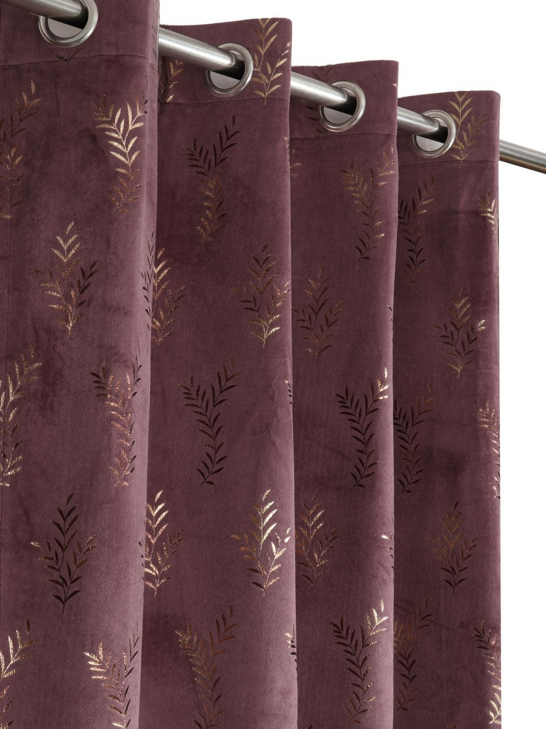 Kiara Creations Purple & Gold-Toned 2 Pieces Floral Room Darkening Velvet Window Curtains
