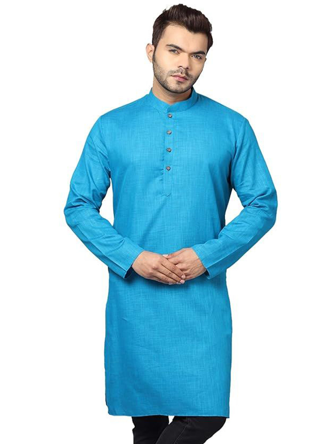 Fabricana Mandarin Collar Straight Cotton Kurta