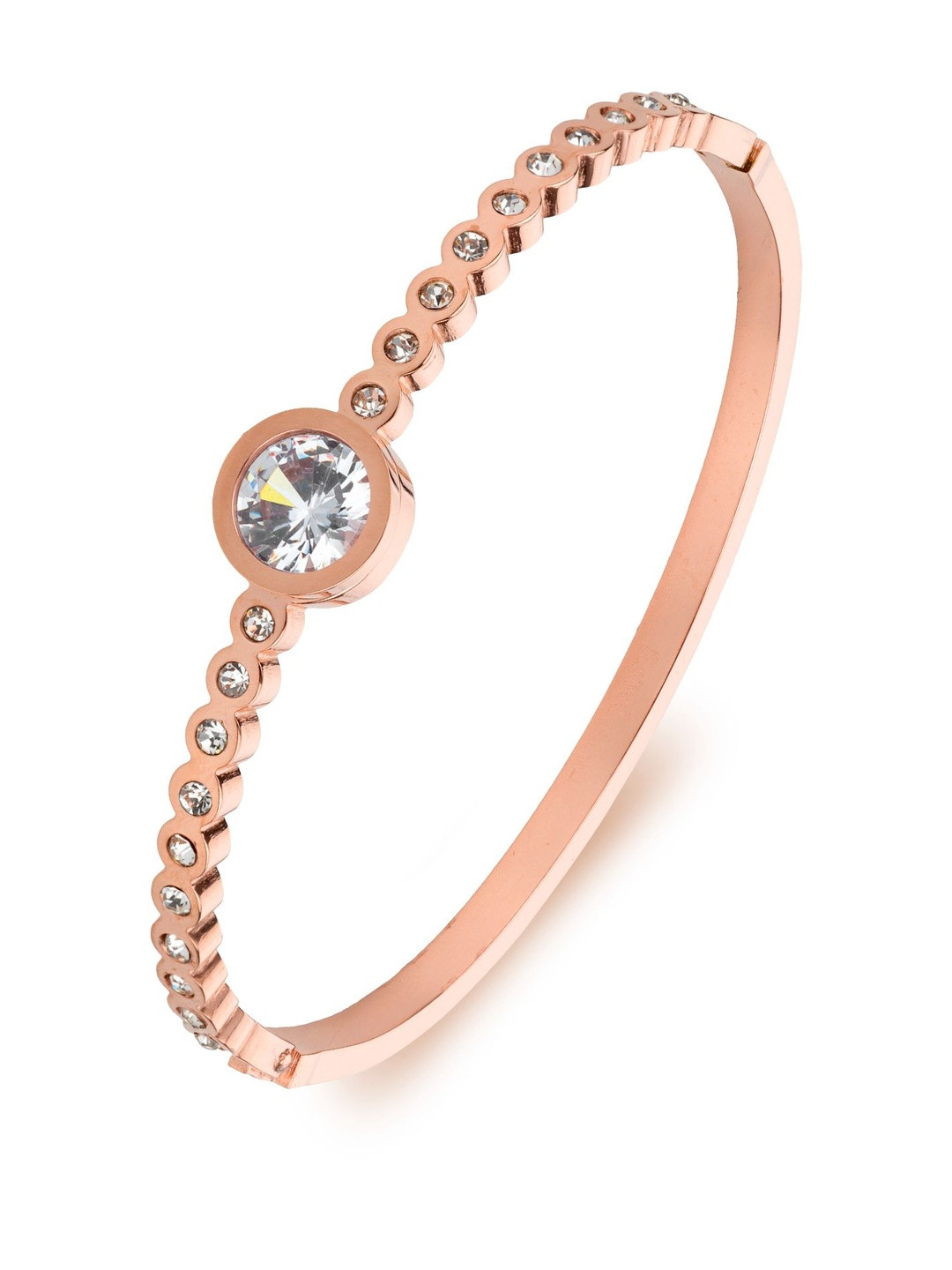 Klean & Care Women Cubic Zirconia Rose Gold-Plated Cuff Bracelet