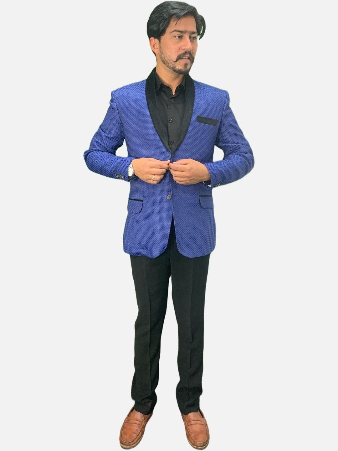 GARGIAN Master Cut Men Textured Shawl Collar Regular Fit Smart Casual Blazer