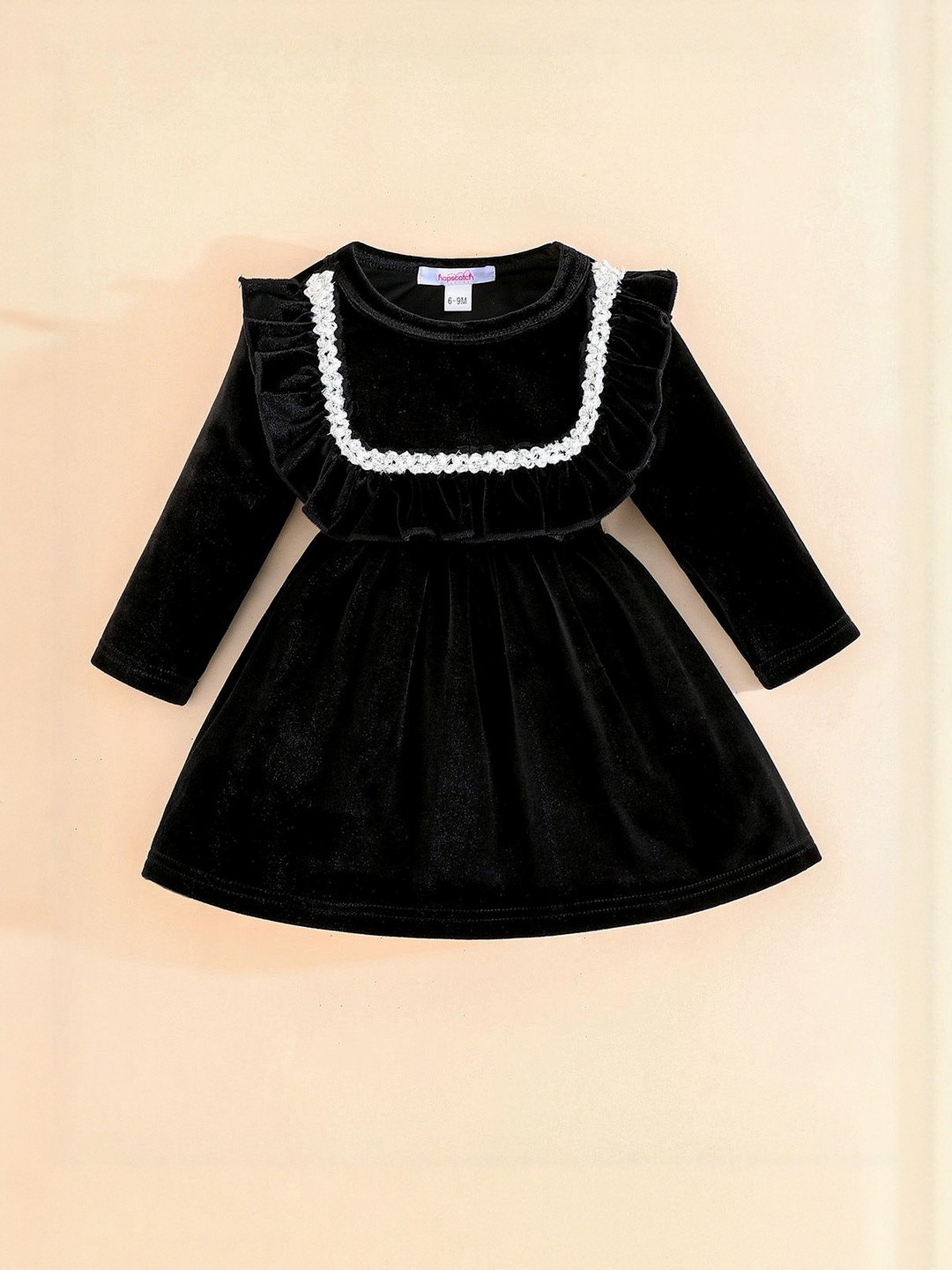 Hopscotch Girls Fit & Flare Velvet Ruffle Trim Casual Dress