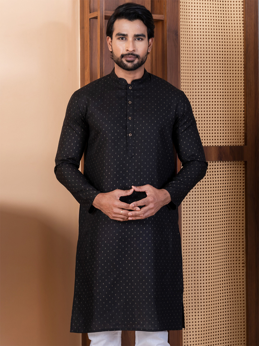 DEVOILER Abstract Printed Mandarin Collar Long Sleeves Cotton Straight Kurta