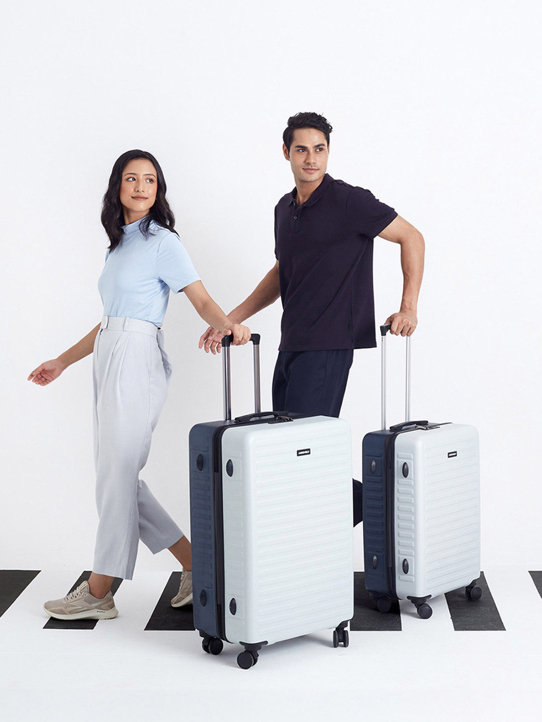 Assembly Two Toned Hard-Sided Polycarbonate Trolley Bag - Blue & White (24 & 28 Inches)