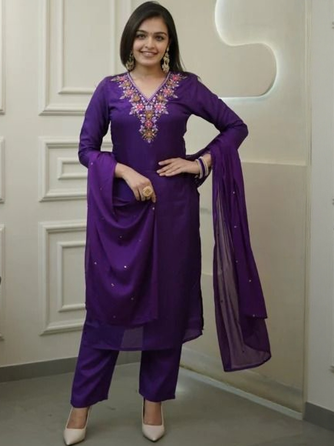 ATOXIC Women Purple  Chanderi Silk Kurta Sets