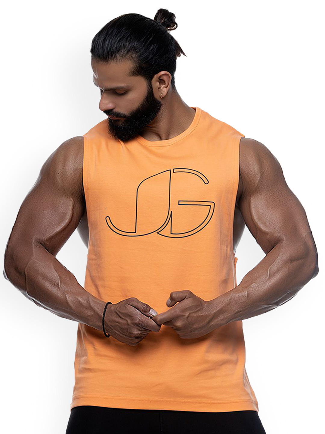 JUARI BE A GENTLEMAN Men Printed Round Neck Sleeveless Lightweight Pure Cotton Gym Vest