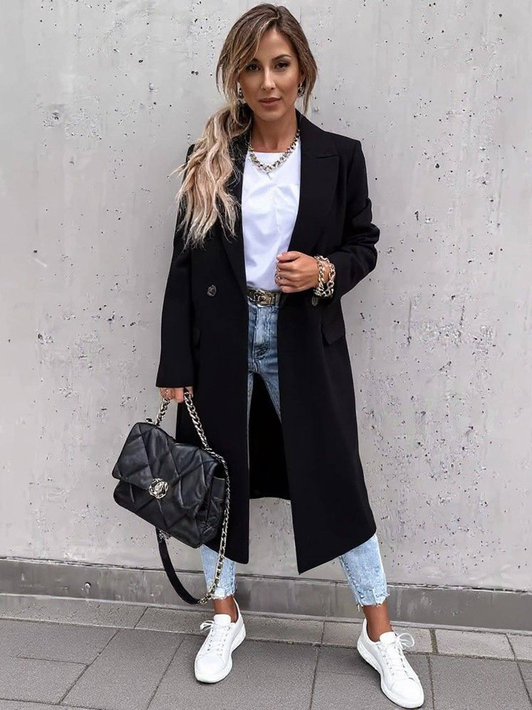 bebe Women Notched Lapel Collared Longline Trench Coat