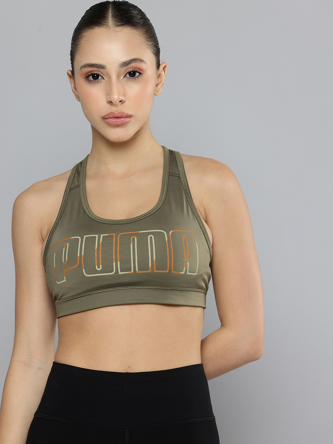 Puma 4 KEEPS Graphic Brand Logo Printed Lightly Padded Training Bra 52881981-Loden Green