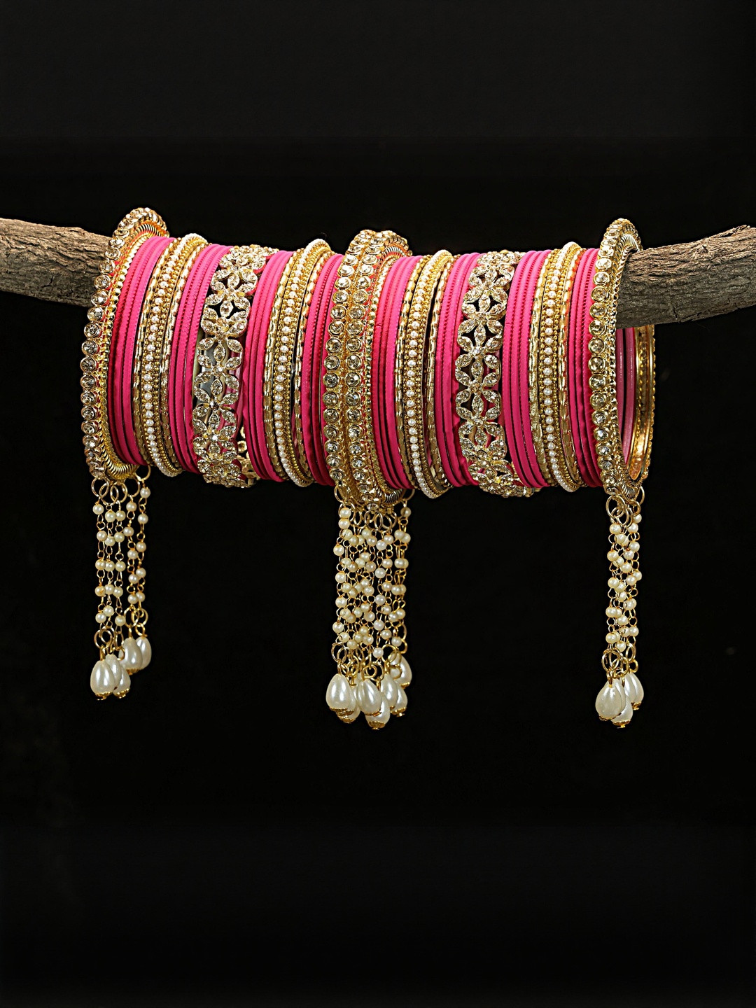 GLIKA Women Alloy Artificial Stones and Beads Gold-Plated Bangle