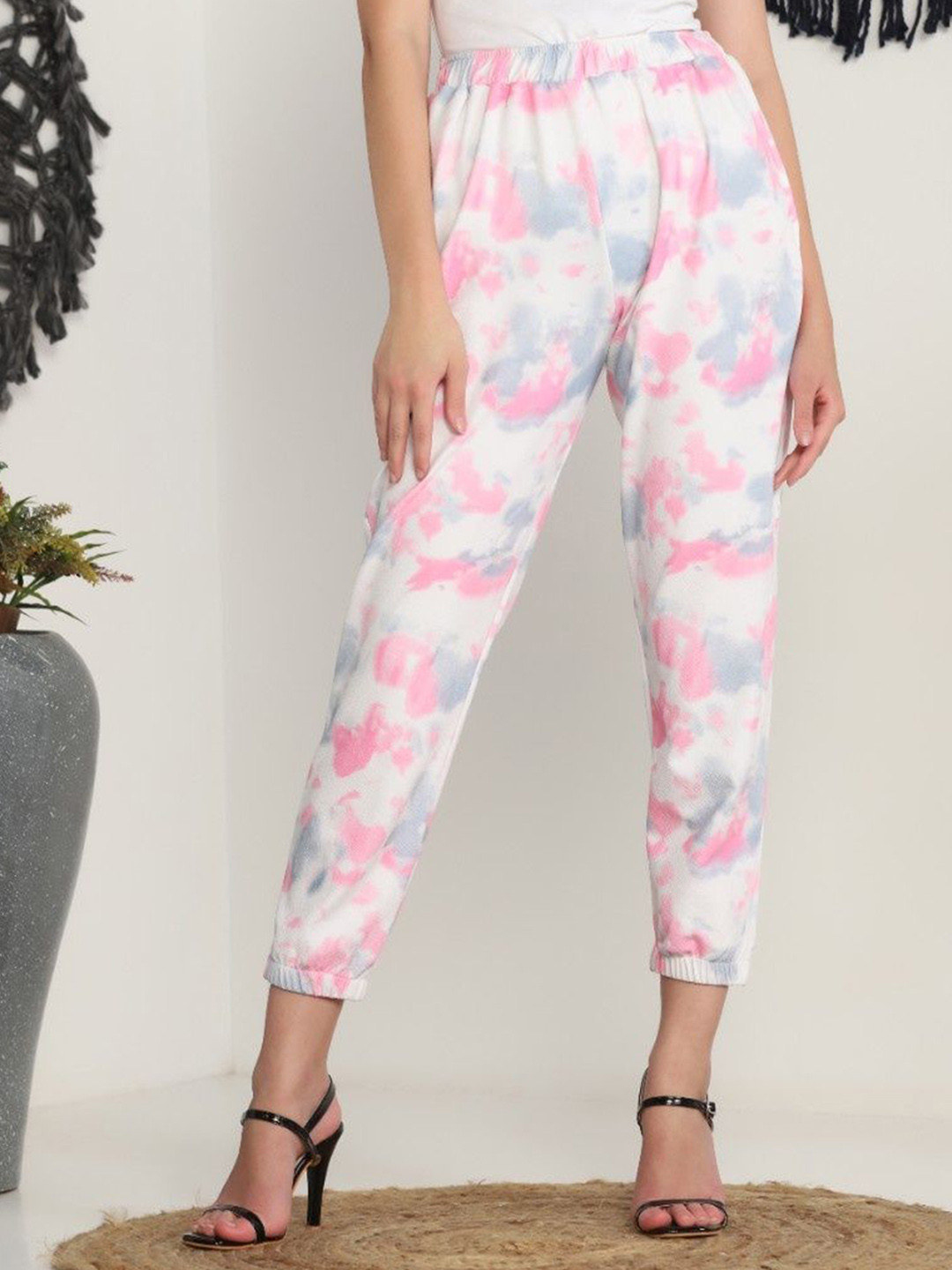 M&H Easy Women Tie and Dye Printed High-Rise Trousers