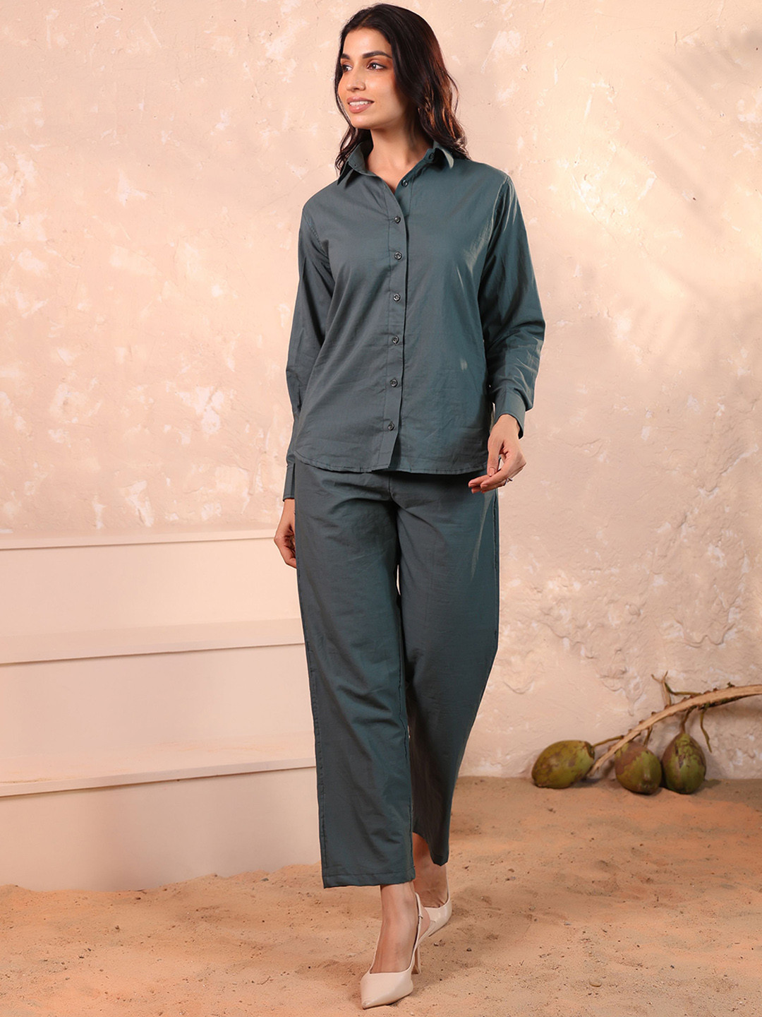 RANGRIKA Pure Cotton Collar-Neck Shirt With Trouser