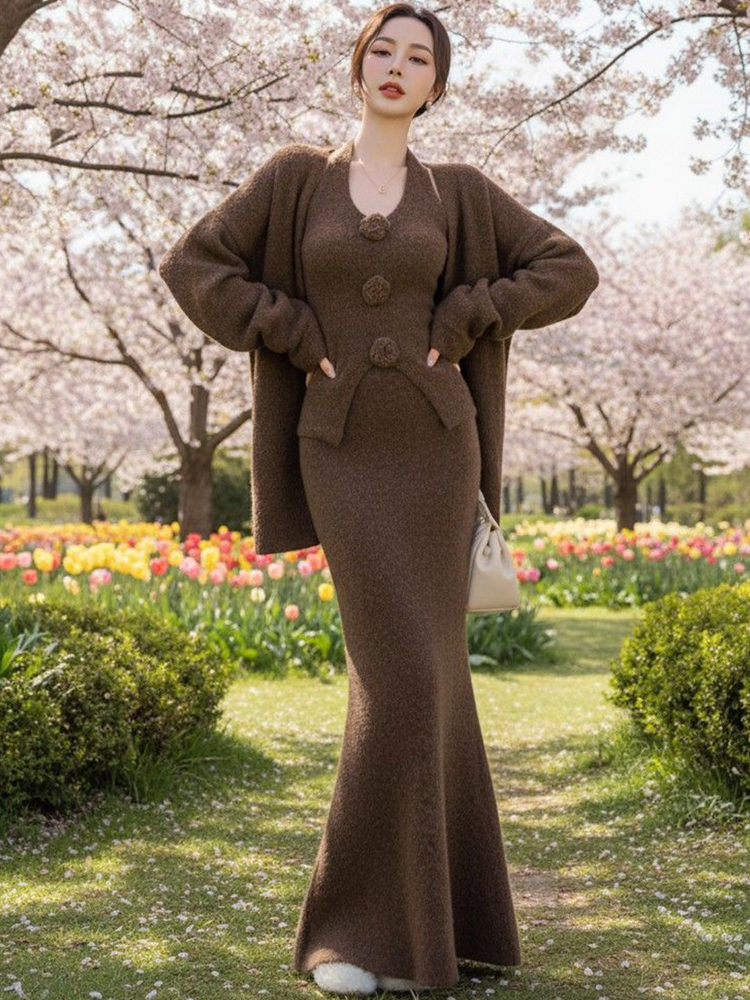 bebe V-Neck Sweater With Skirt And Jacket
