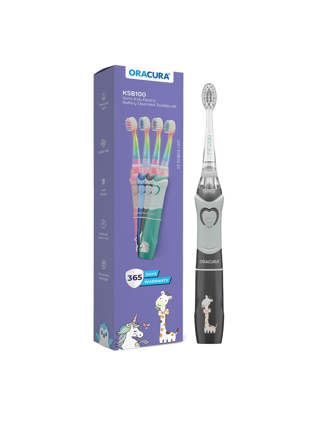 ORACURA KSB100 Kids Sonic Battery Operated Electric Toothbrush - Grey