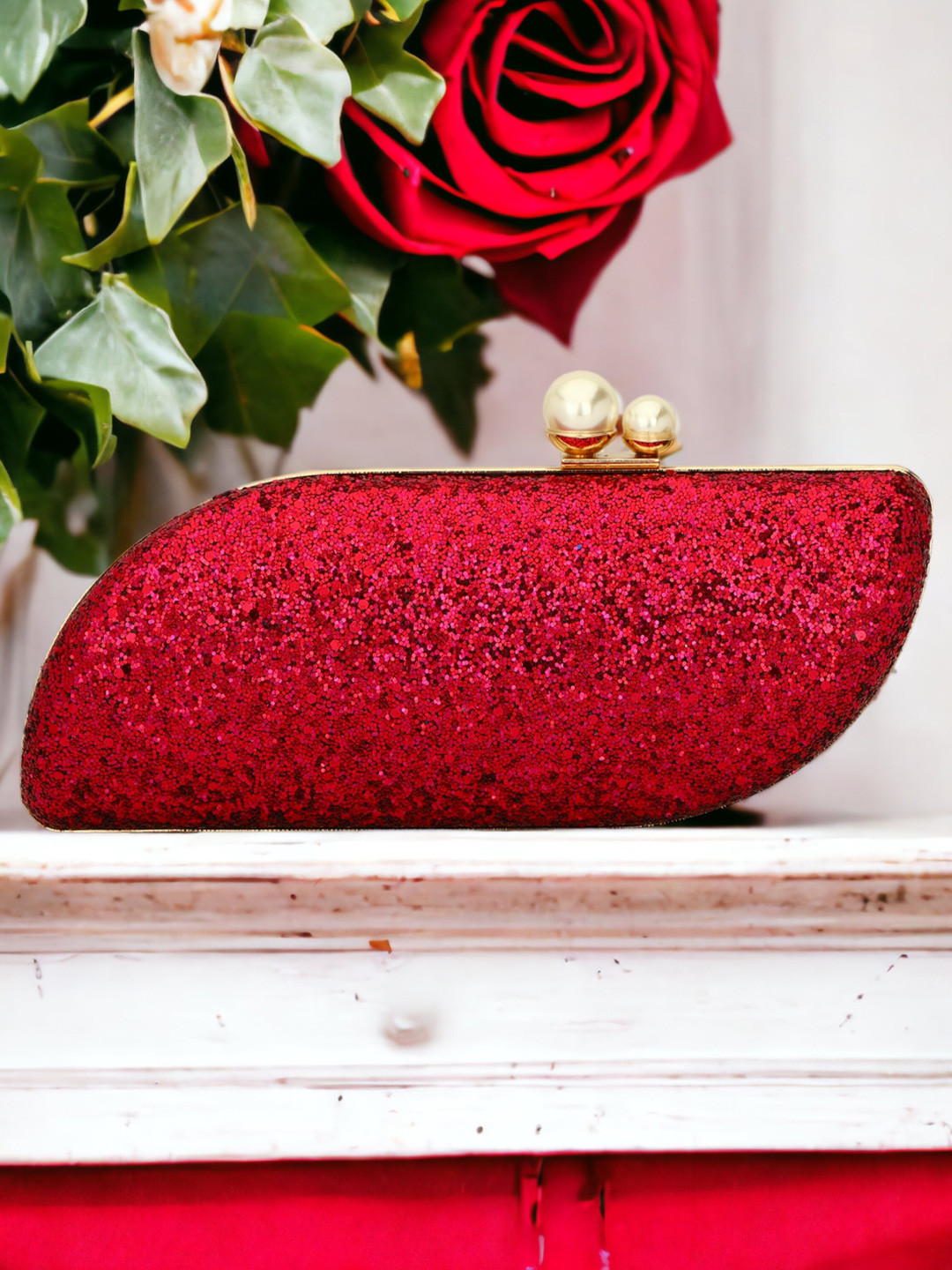 Toobacraft Magenta & Gold-Toned Embellished Box Clutch