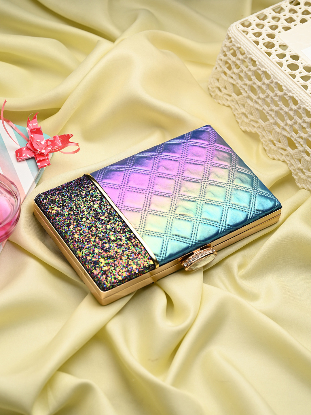 Toobacraft Embellished Square Flat Box Clutch