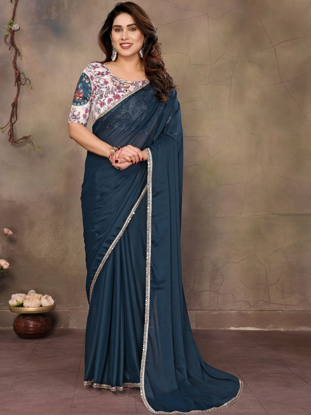 V3 FASHION STUDIO Embellished Border Saree With Blouse Piece