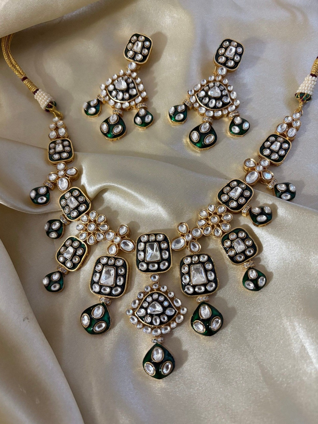 JOSYA Polki Stones Studded & Beaded Necklace & Earrings