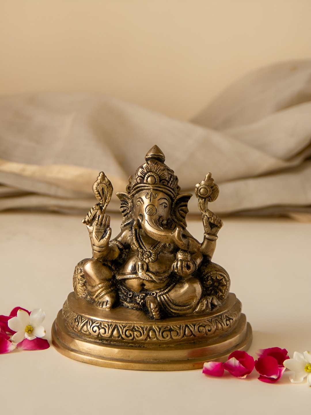 Imli Street Gold-Toned Takiya Ganesh Religious Idol Showpiece