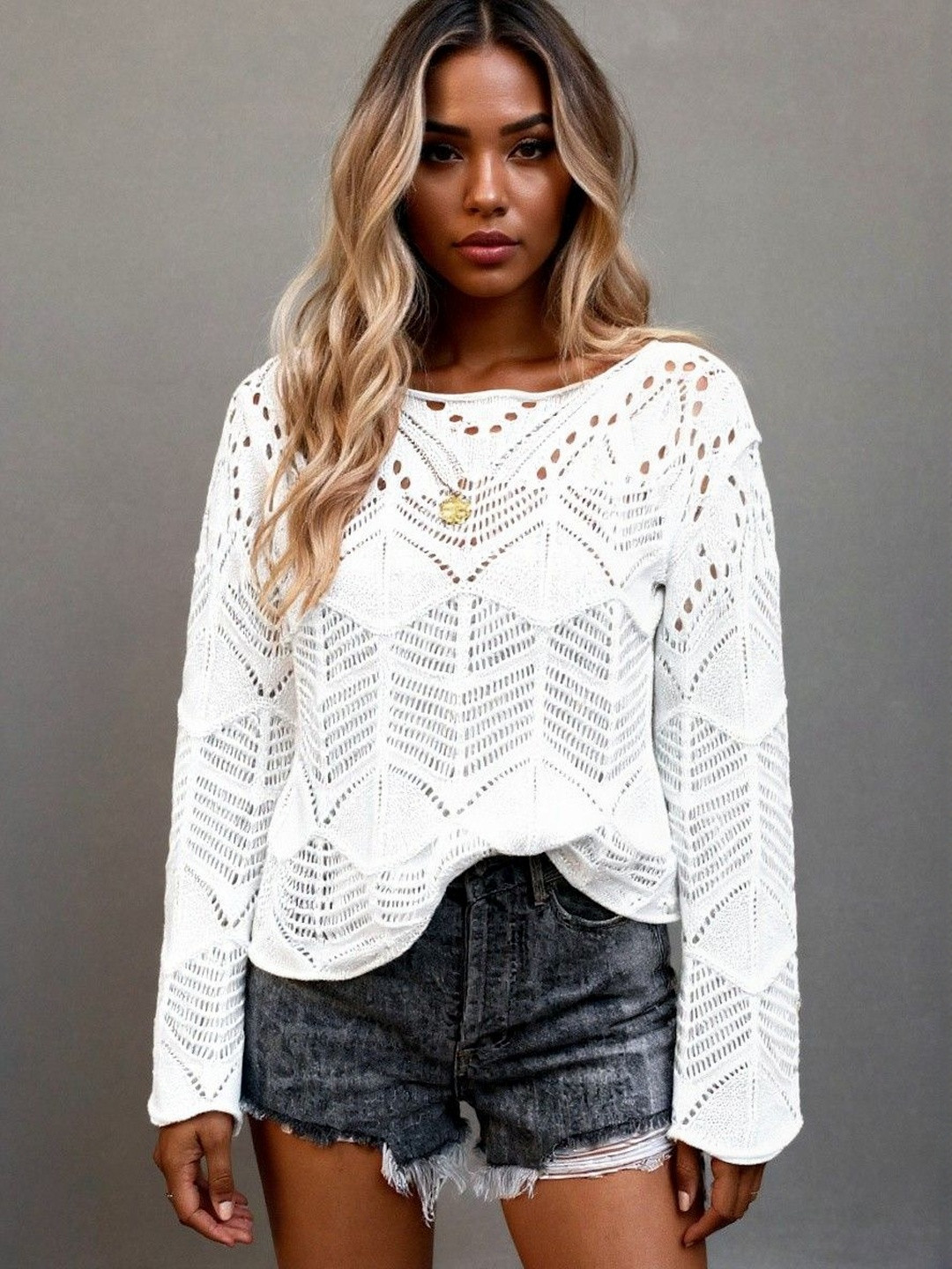 bebe Women Boat Neck Crochet Top