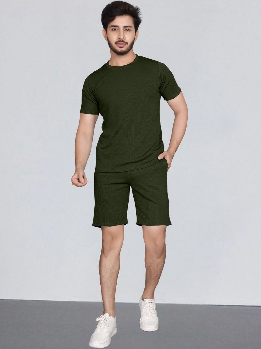 Moda Rapido Men Geen Cotton Lycra Blend Textured Tracksuits