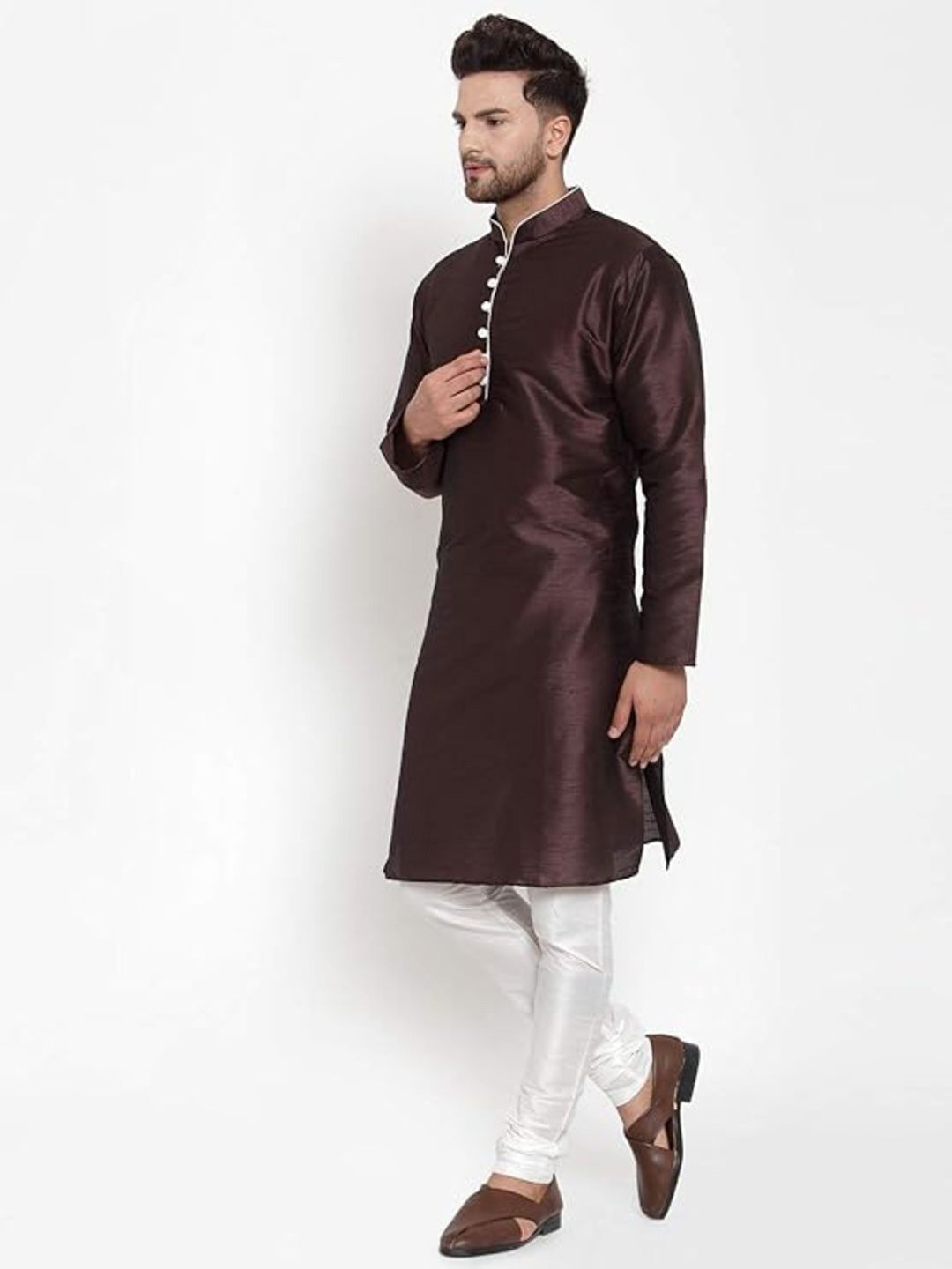 ARAHAMFASHION Men Mandarin Collar Knee Length Straight Kurta