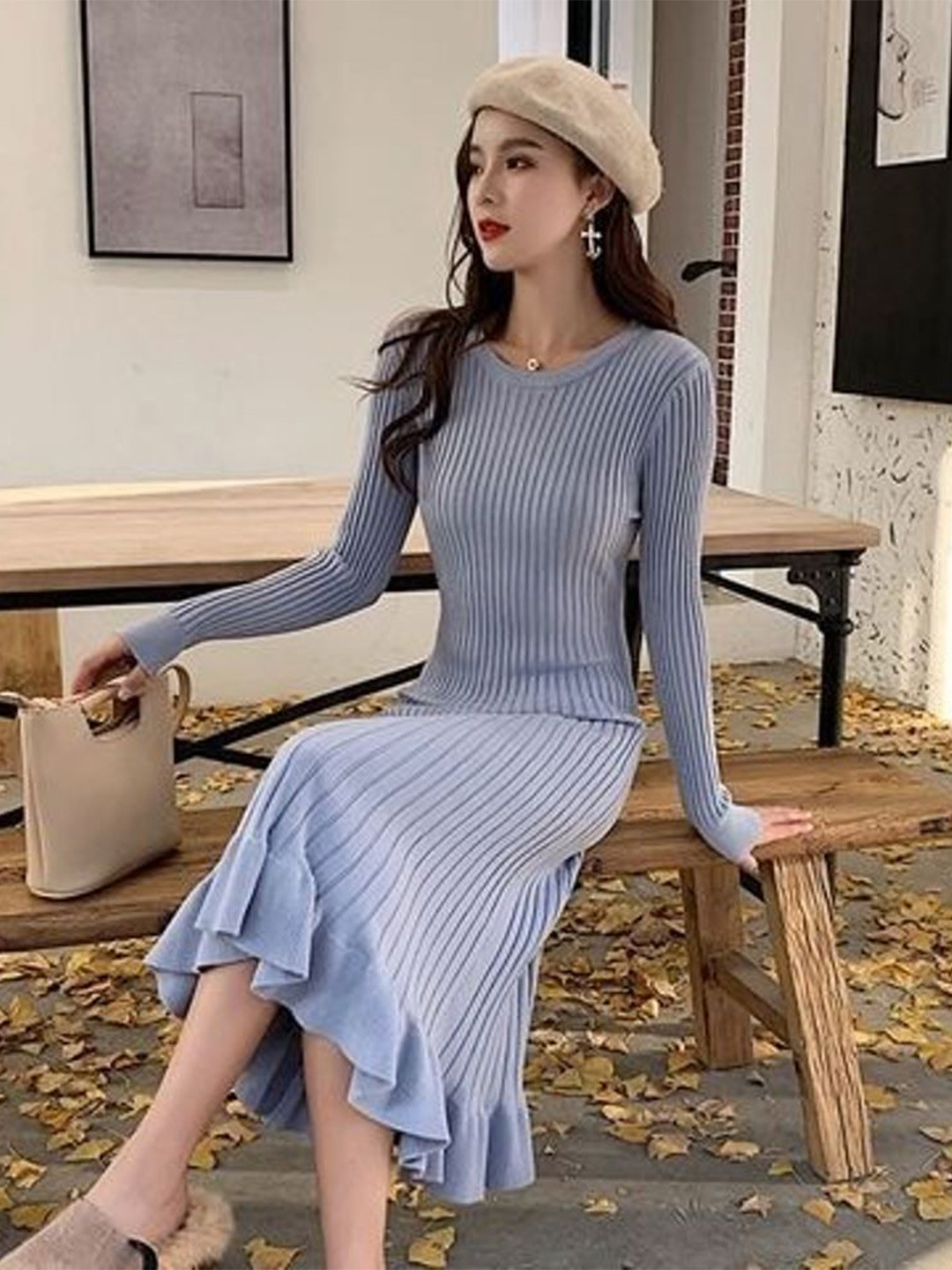 StyleCast Women Long Sleeves A-Line Midi Dress