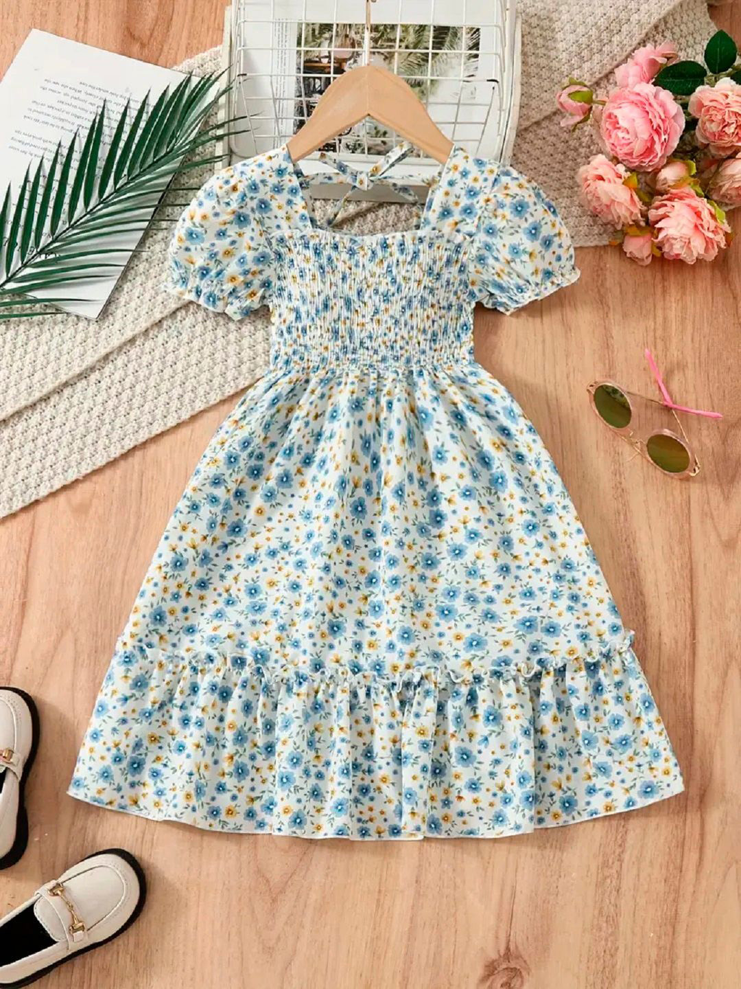 BAESD Girls Cotton Floral Printed Fit And Flare Dress