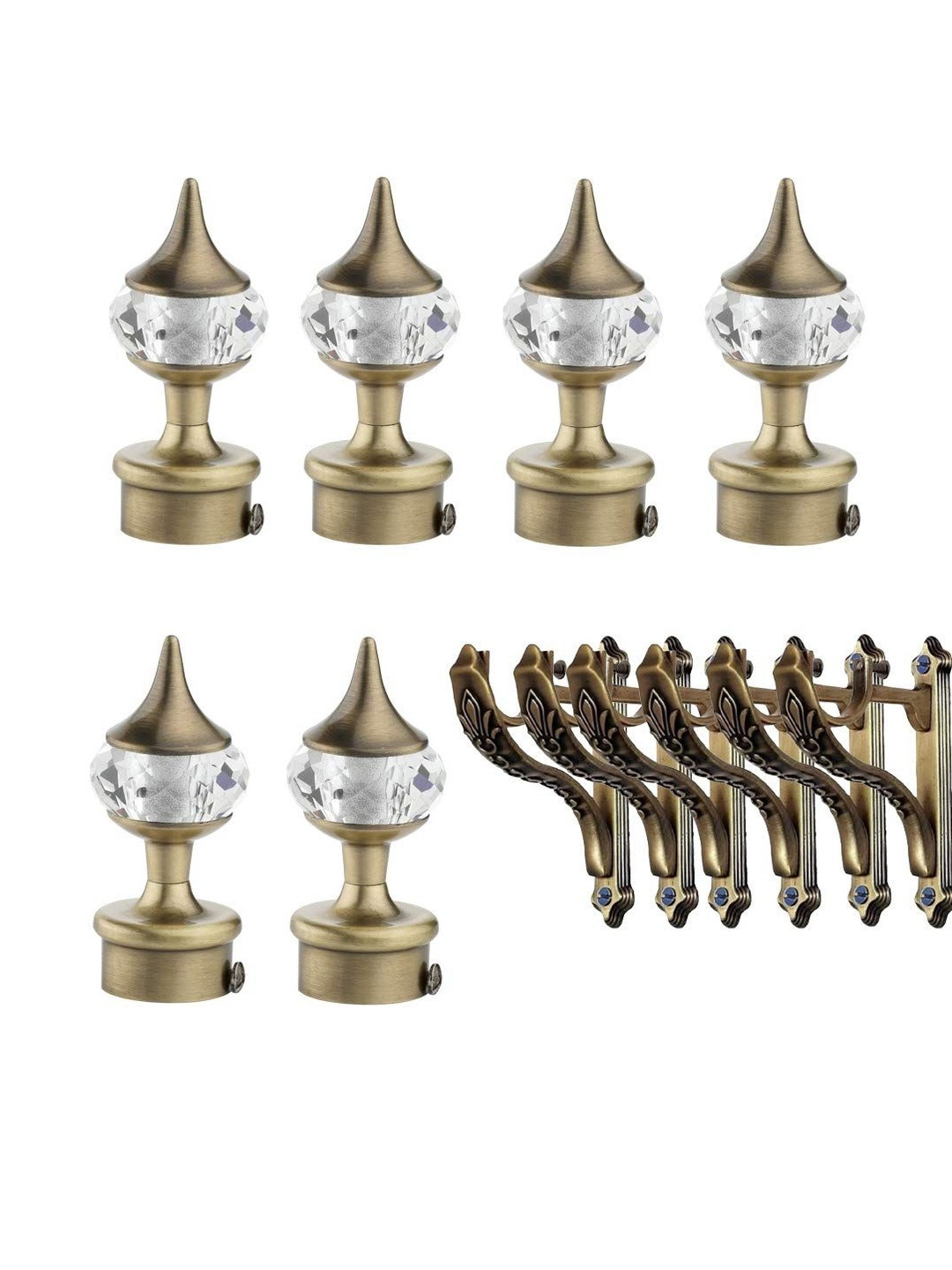 GLOXY Set Of 6 Single Diamond Metal Curtain Brackets With Support Fittings