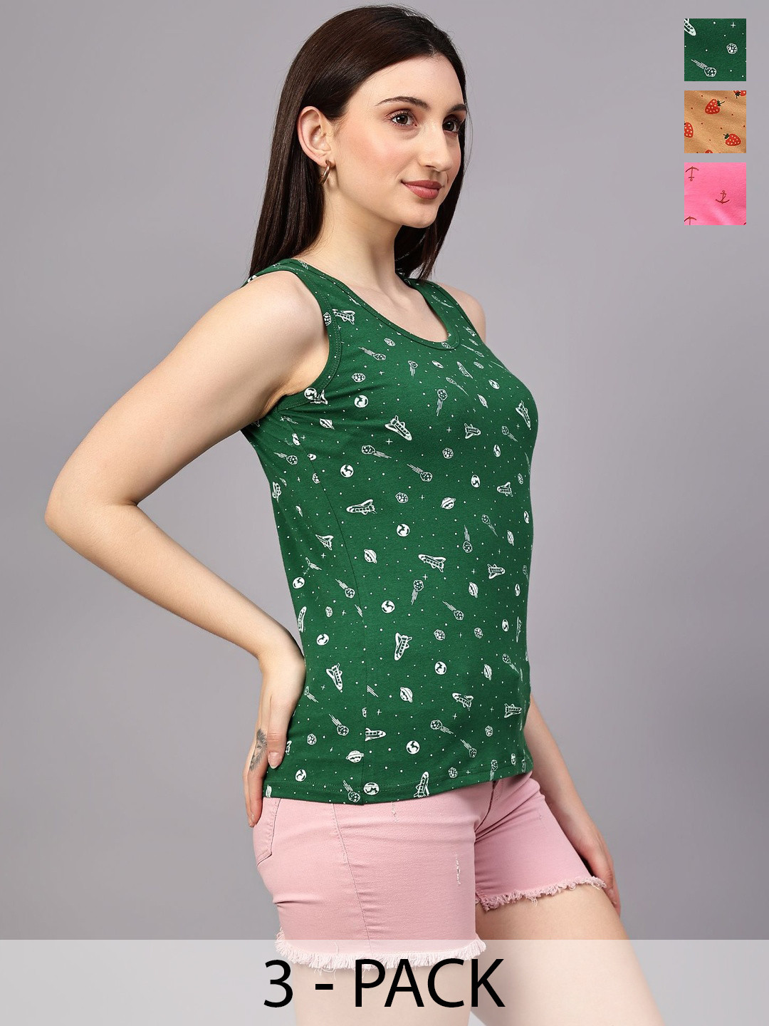 Fasha Women Cotton Casual Sleeveless Round Neck Graphic Printed Tank Top