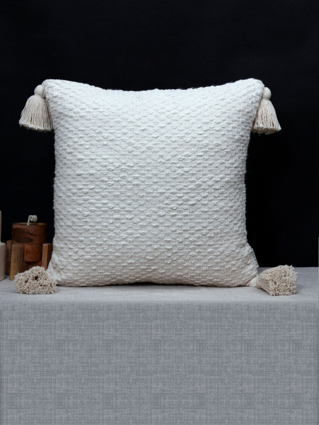 ANWYN Cream-Coloured & Off White Square Cotton Cushion Covers
