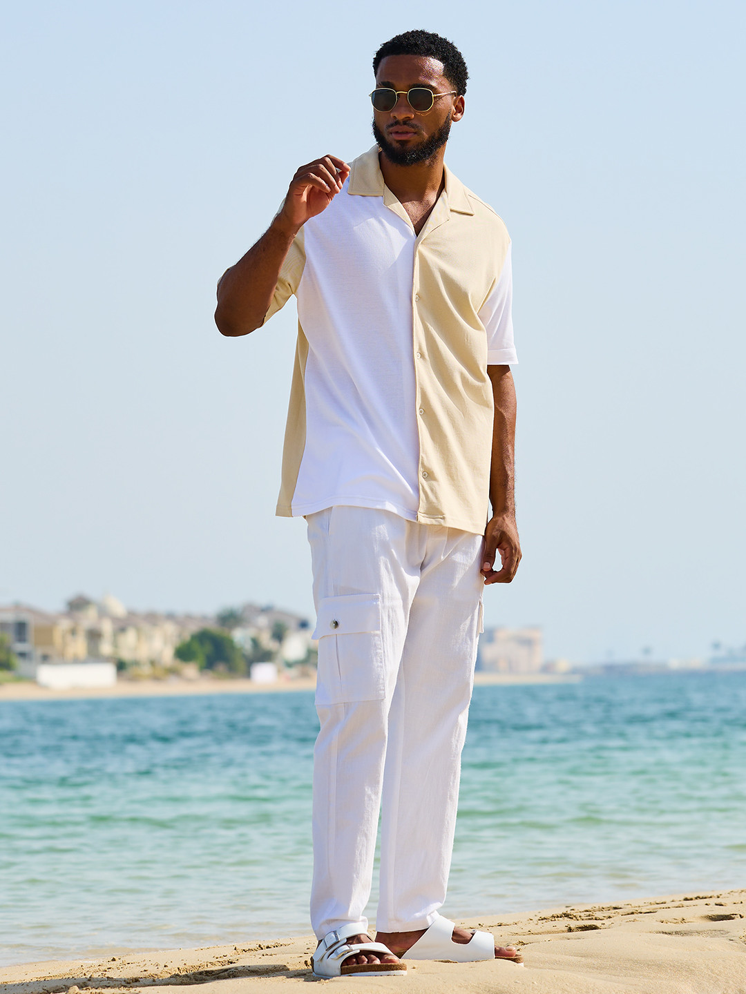 Styli Men Cotton Slub Relaxed Fit Cargo Pants