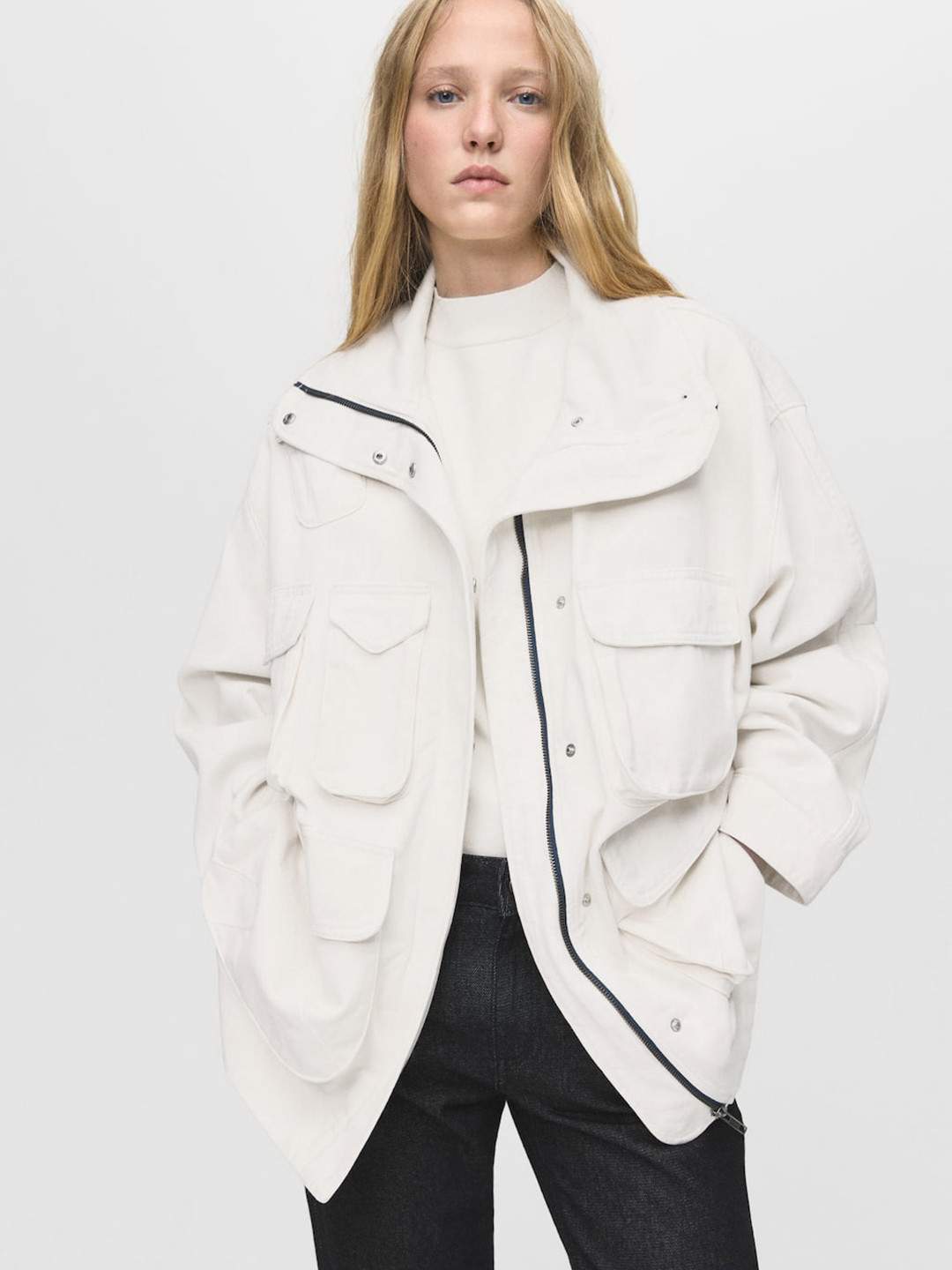 MANGO Mock Collar Oversized Utility Jacket