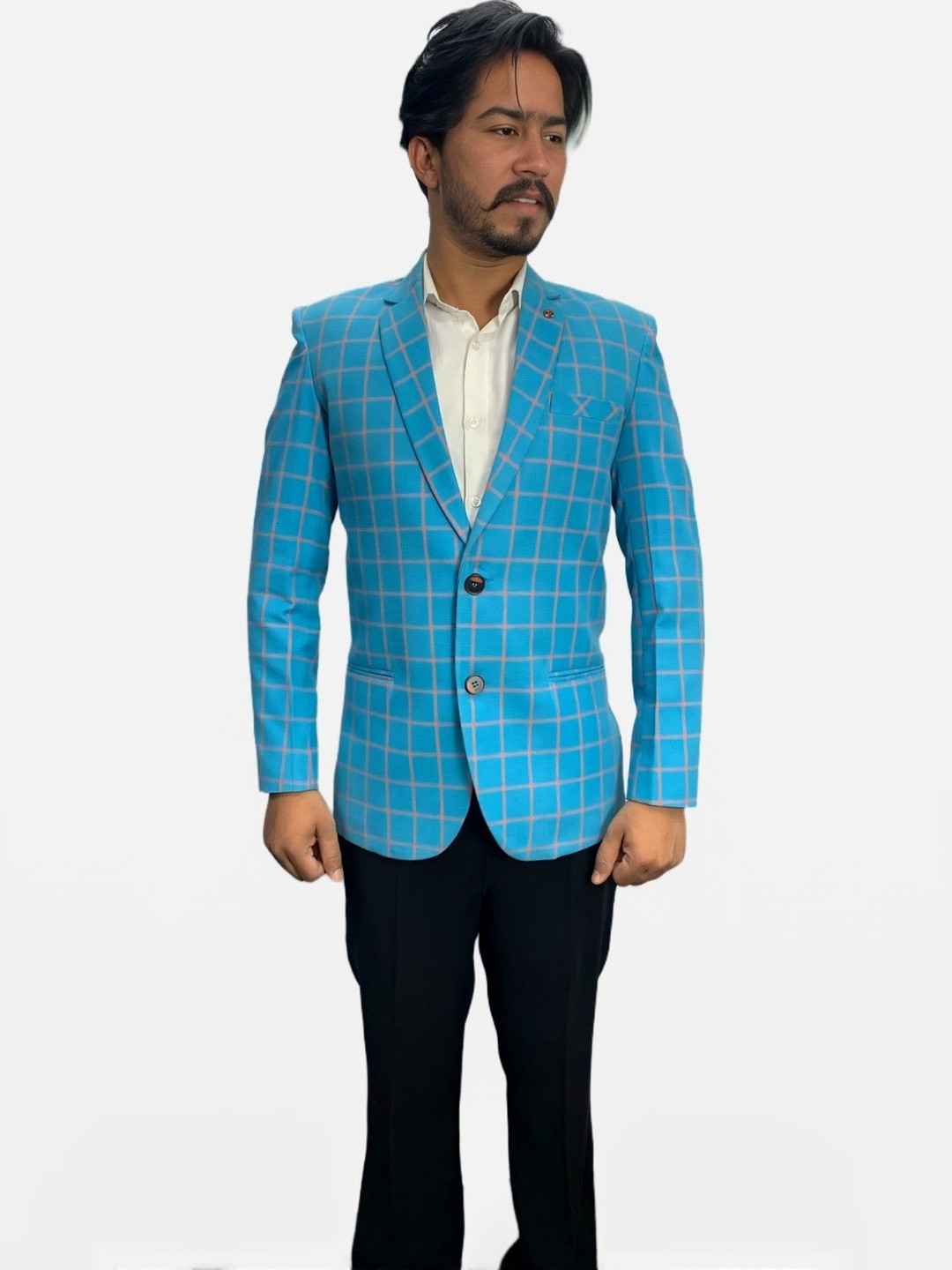 GARGIAN Master Cut Men Blue Notched Lapel Front-Open Cotton Casual Blazers
