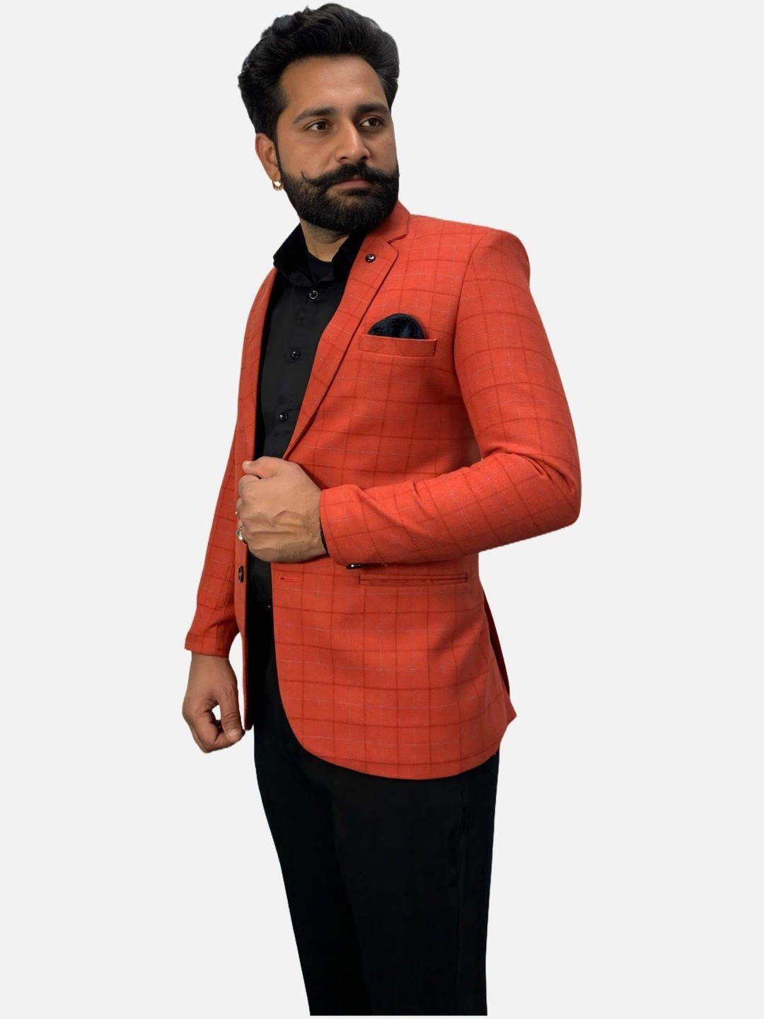 GARGIAN Master Cut Men Red Checked Notched Lapel Blazer