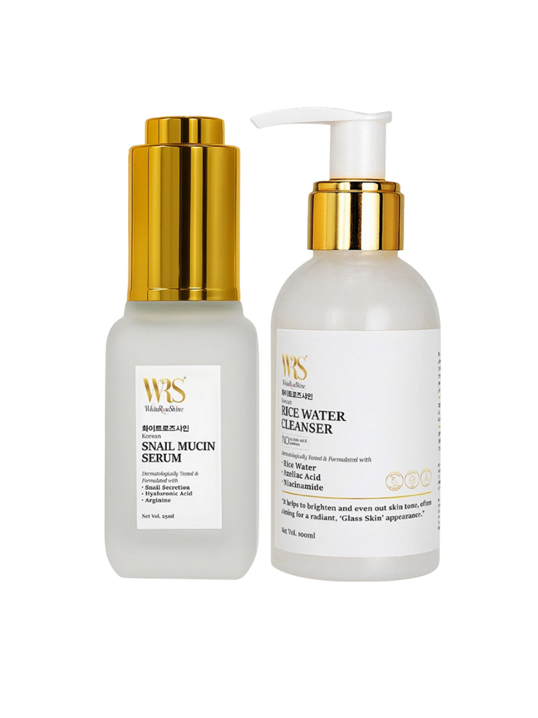 WHITEROSESHINE Korean Set Of 2 Snail Mucin Serum - 25 ml & Rice Water Cleanser - 100 ml