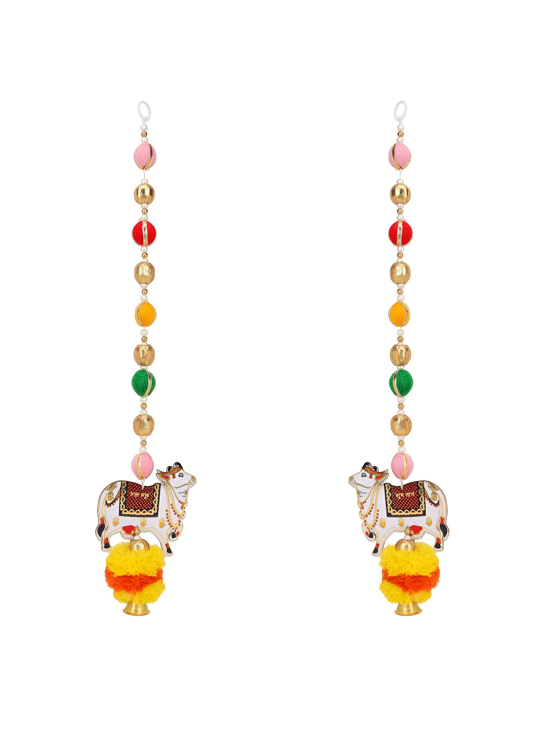 Akaar 2Pcs Yellow & White Textured Cow Latkan Hanging Garlands