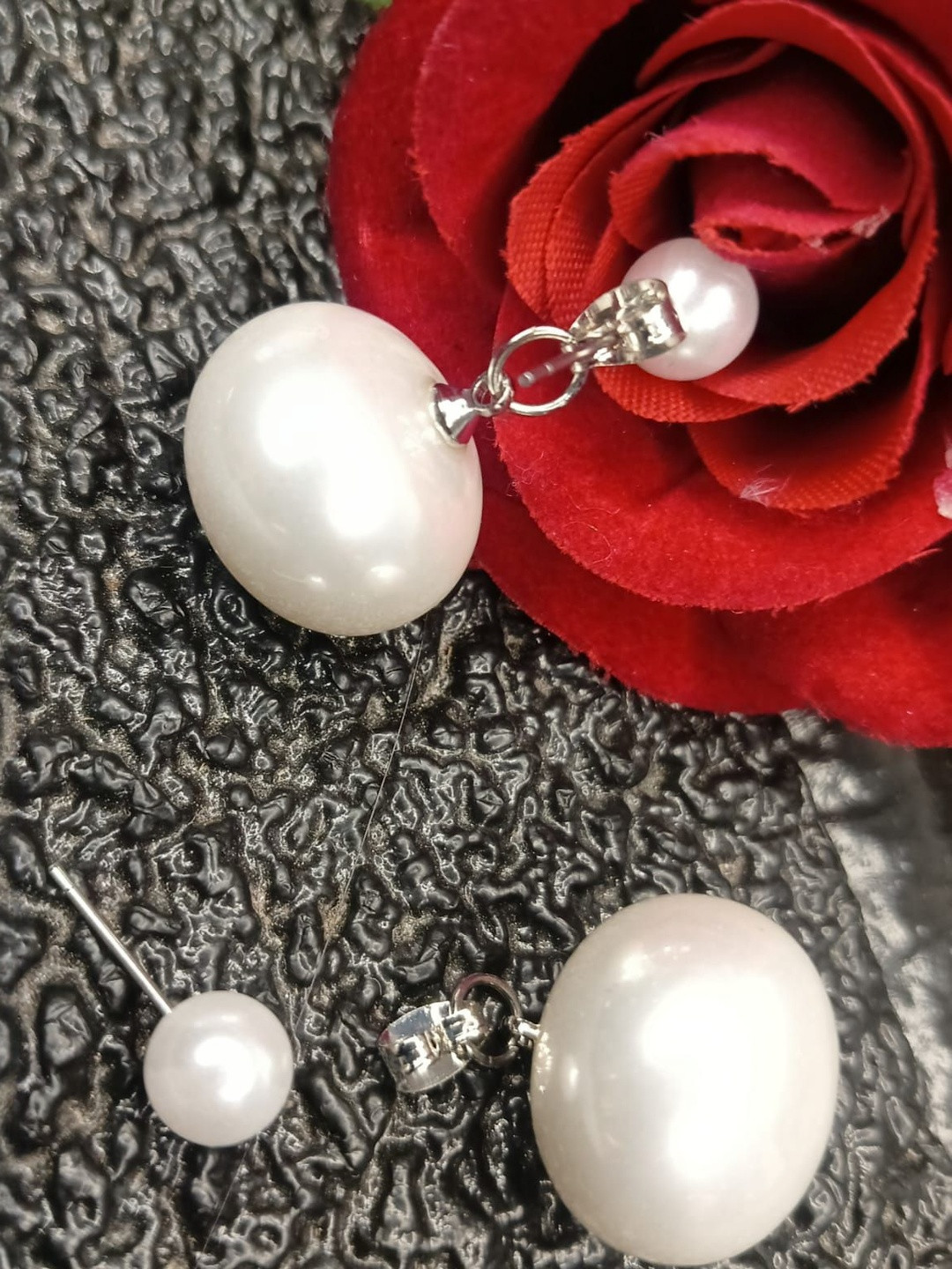 STING BEE Women Off-White & Silver-Plated Pearls Teardrop Shaped Alloy Earrings