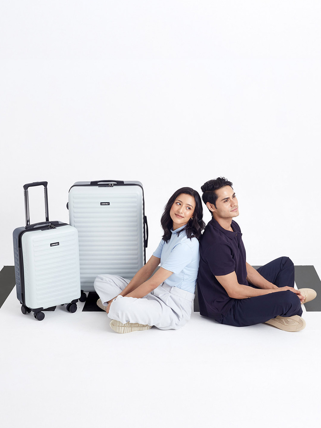 Assembly Two Tone Hard-Sided Polycarbonate Trolley bag (20 & 28 Inches) - White & Blue