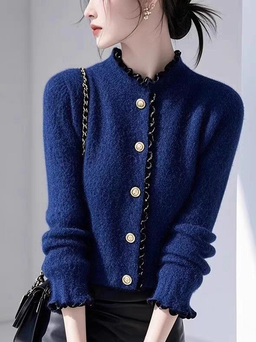 StyleCast Women Round Neck Long Sleeves Front Open Cardigan