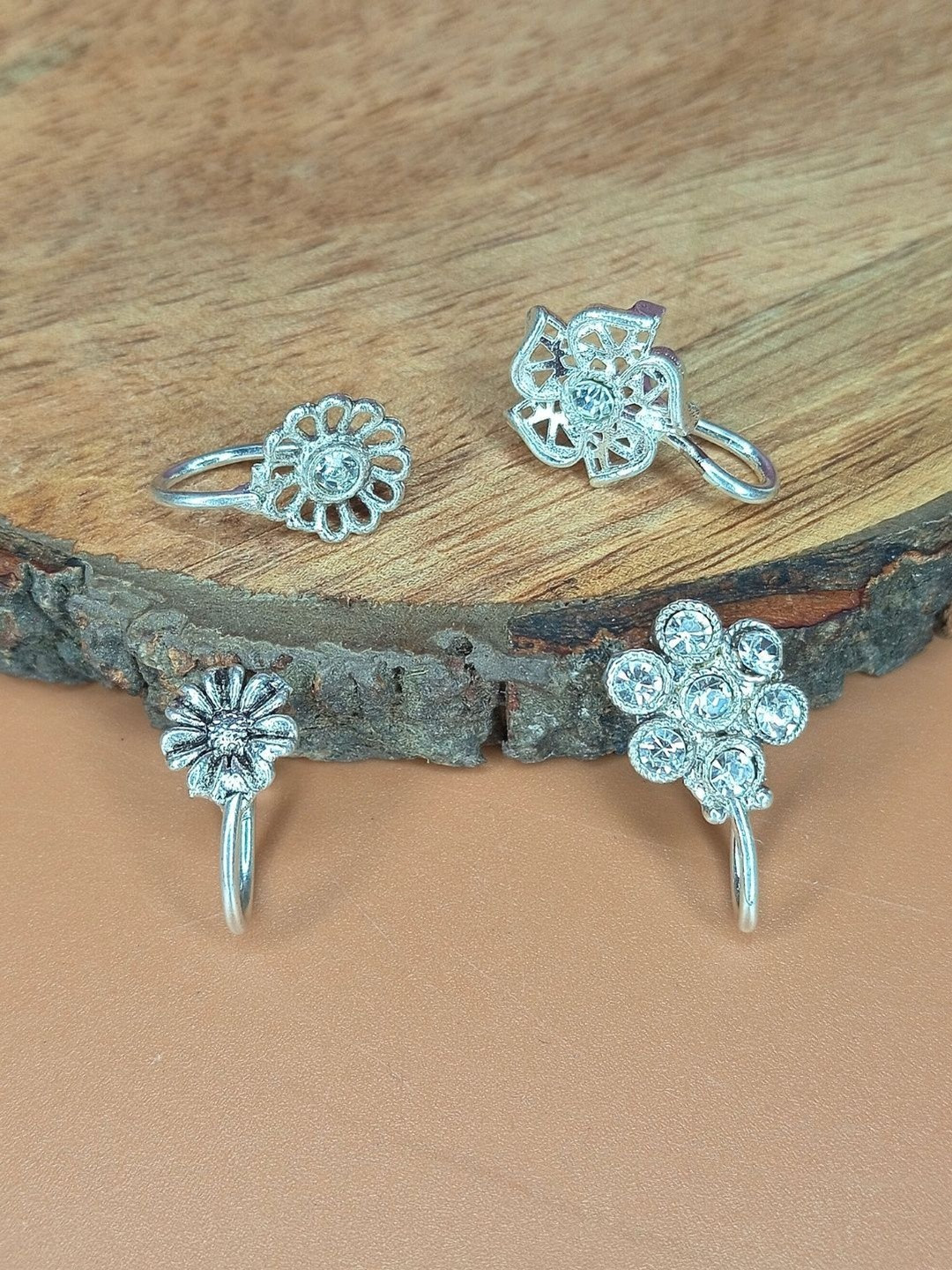 Sangria Women Pack Of 4 Silver-Plated Cubic Zirconia Stud Brass Nose Pins