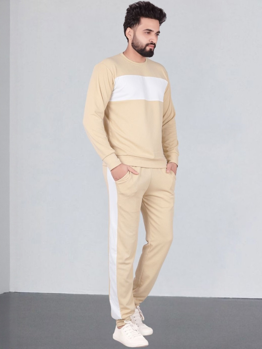 Moda Rapido Men Beige Cotton Blend Tracksuit