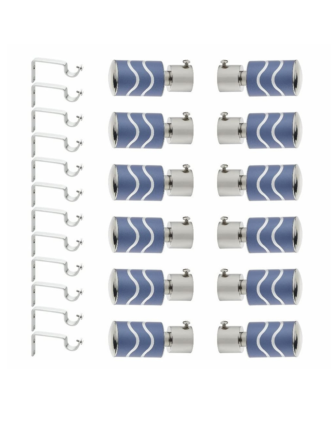 GLOXY Set of 12 blue & Silver Stainless Steel Curtain Bracket with Support