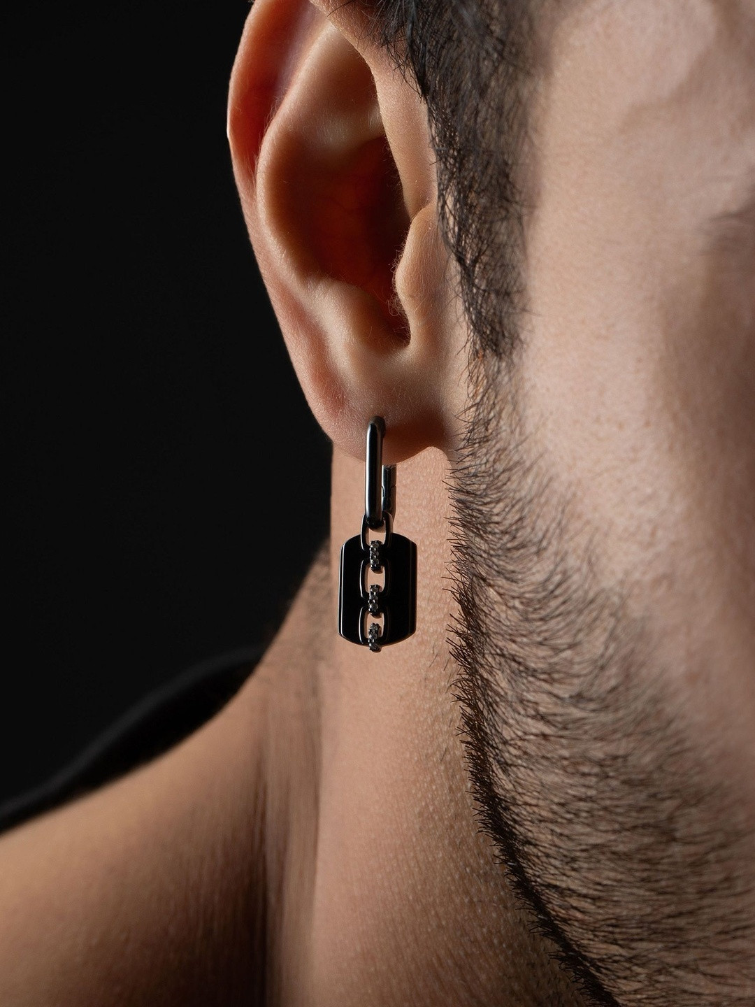 Crash.Club By CKC Men Silver Stud Oxidized Drop Earrings