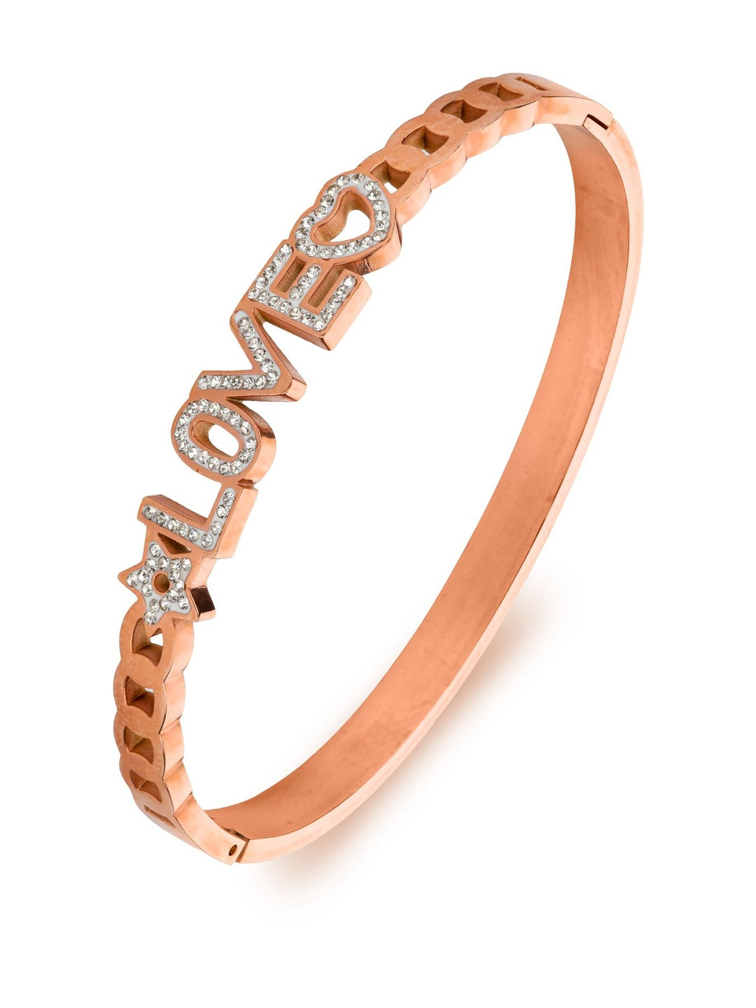 Klean & Care Women Cubic Zirconia Antique Rose Gold-Plated Cuff Bracelet