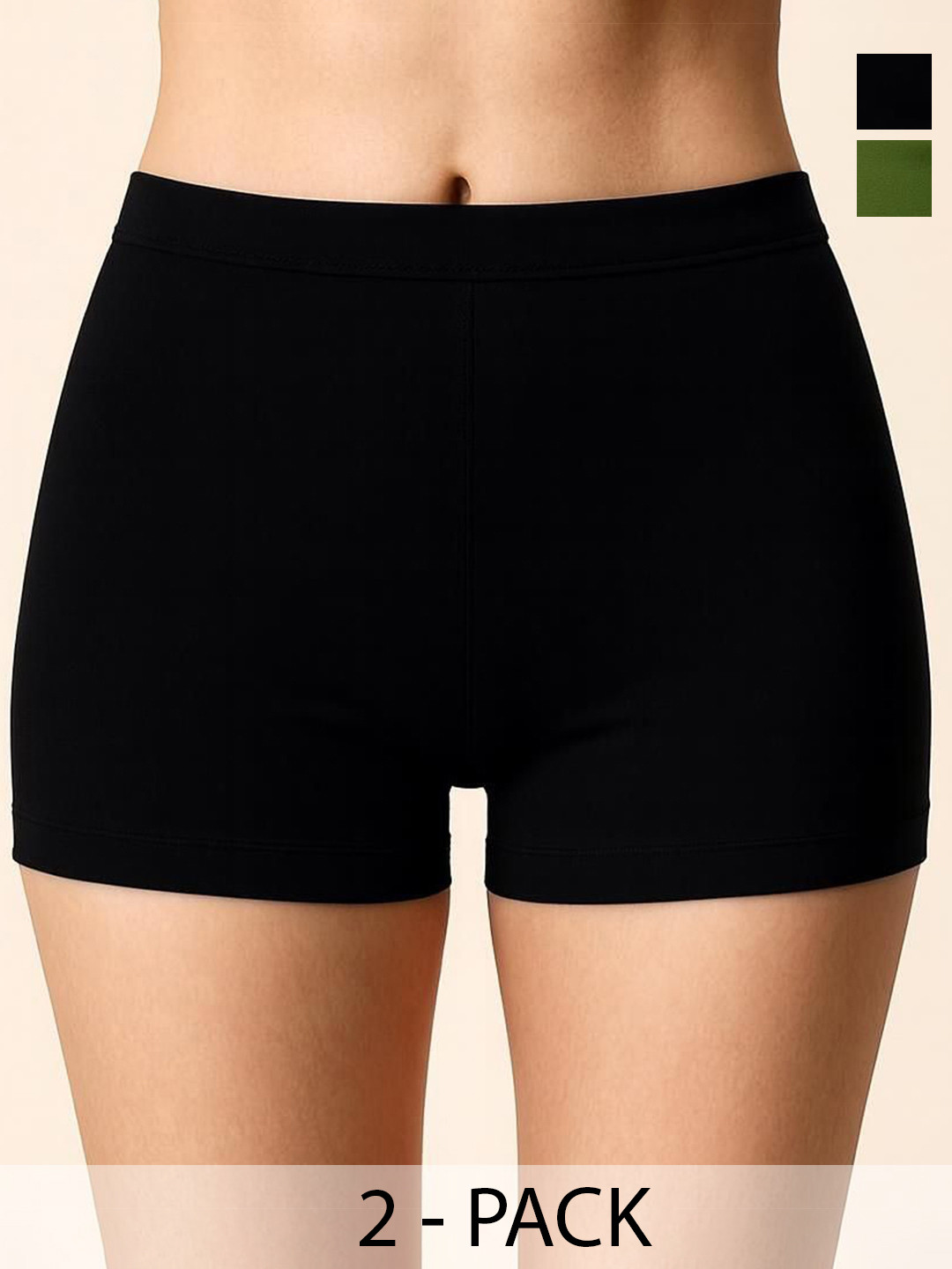 Attire Zone Pack of 2 Women's Mid-Rise High Coverage Antimicrobial Boyshort Briefs