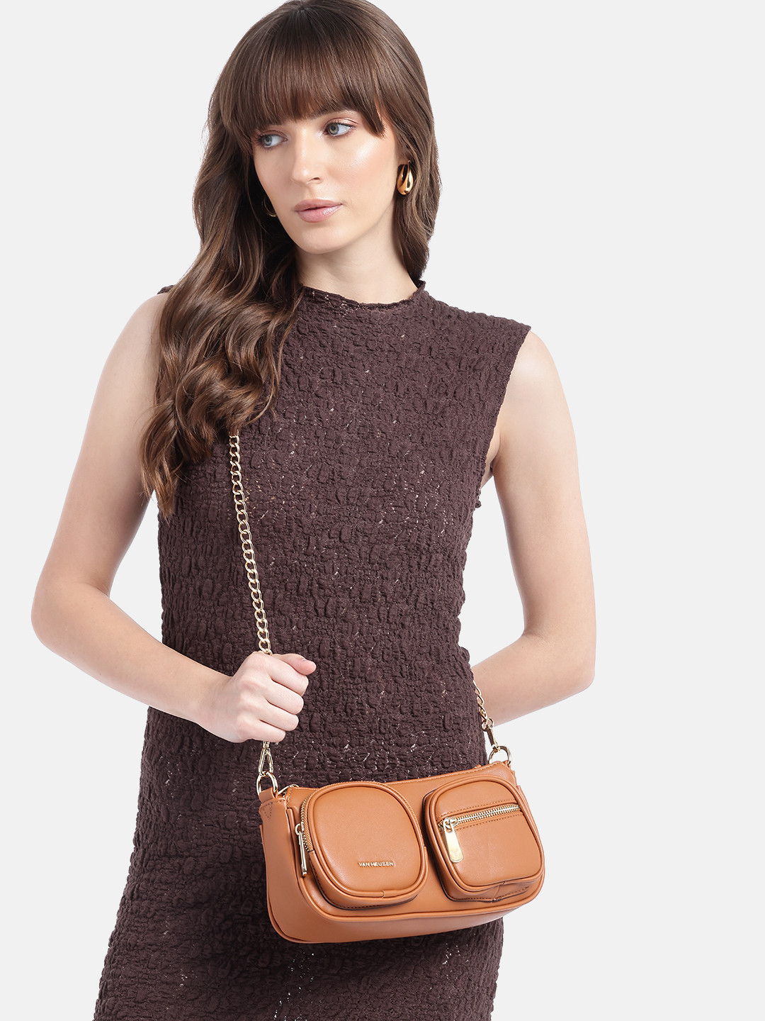 Van Heusen Solid Sling Bag with Front Pockets