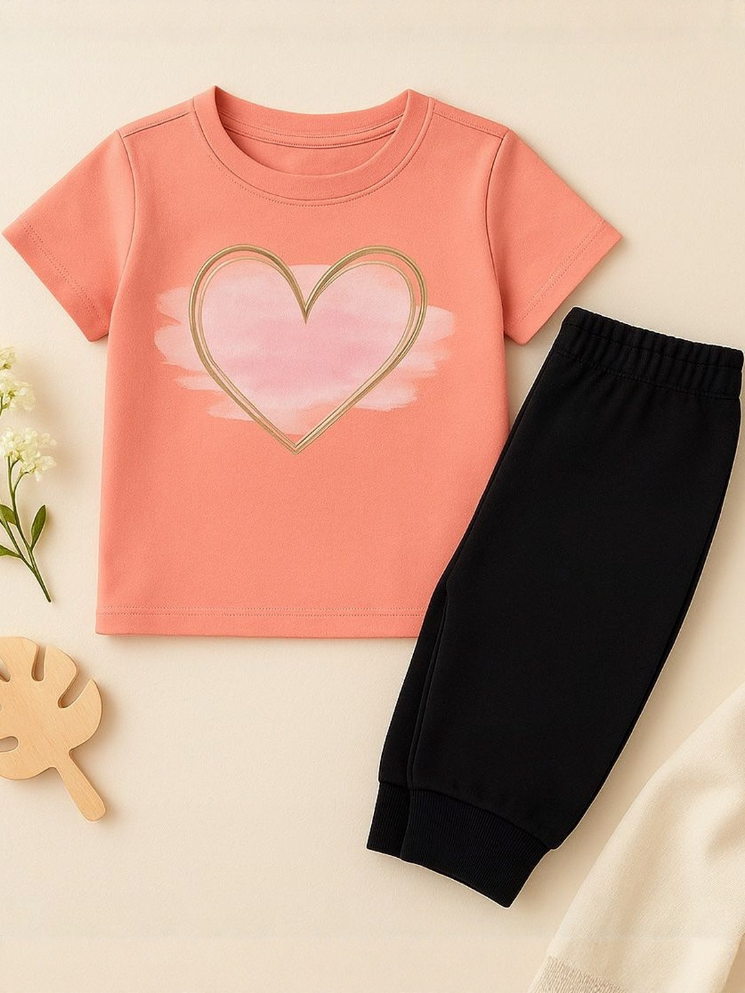 Luke & Lilly Girls Cotton Blend Printed T-shirt with Trousers Clothing Set