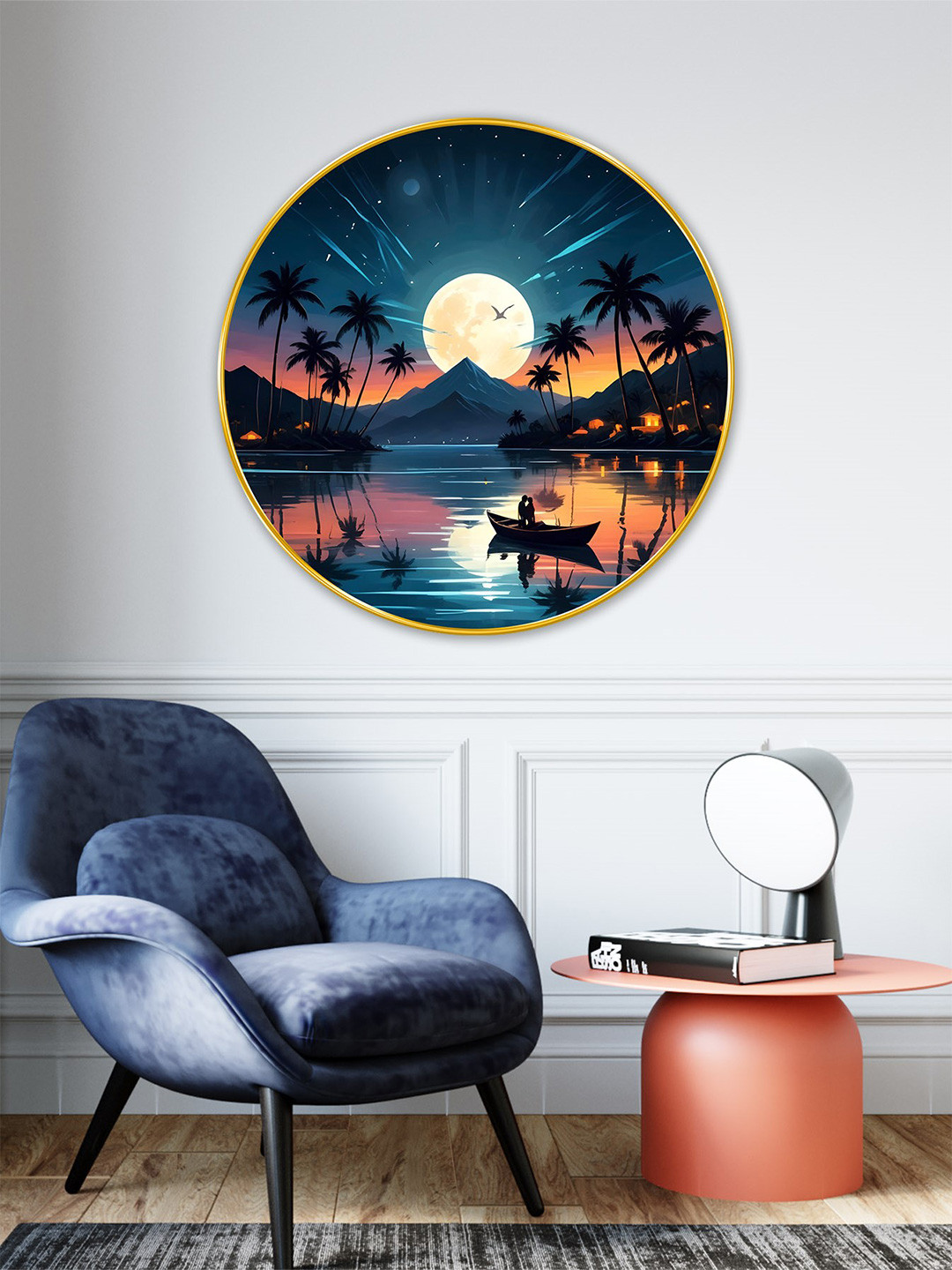 SAF Blue & Orange Wooden Rounded Wall Paintings