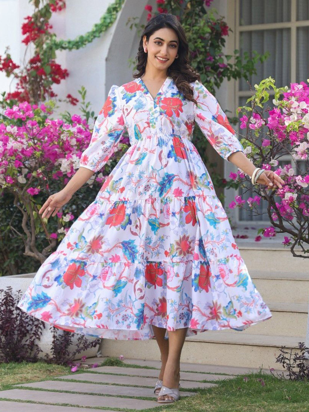 M&H Easy Women Floral Print Fit & Flare Midi Dress