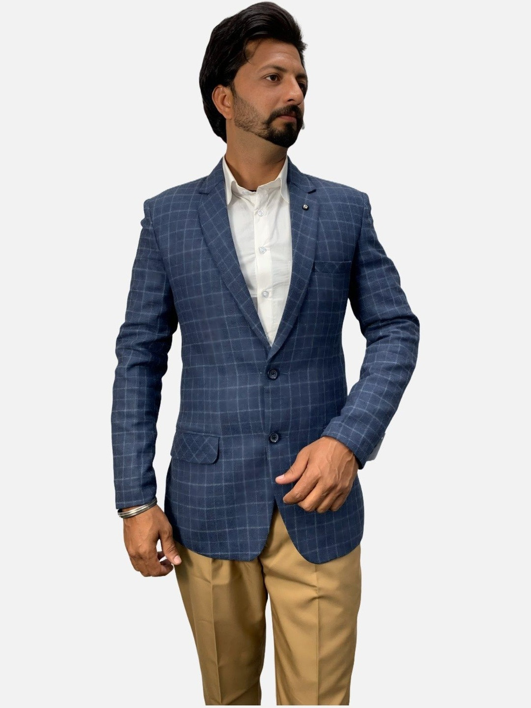 GARGIAN Master Cut Men Blue Checked Blazer